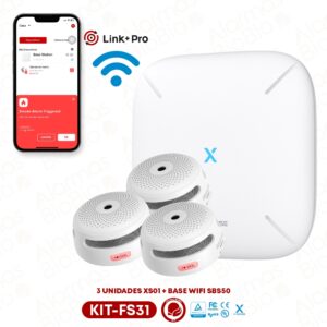 Kit de 3 Mini alarmas de incendio inalámbrica interconectada con base y conexión WIFI